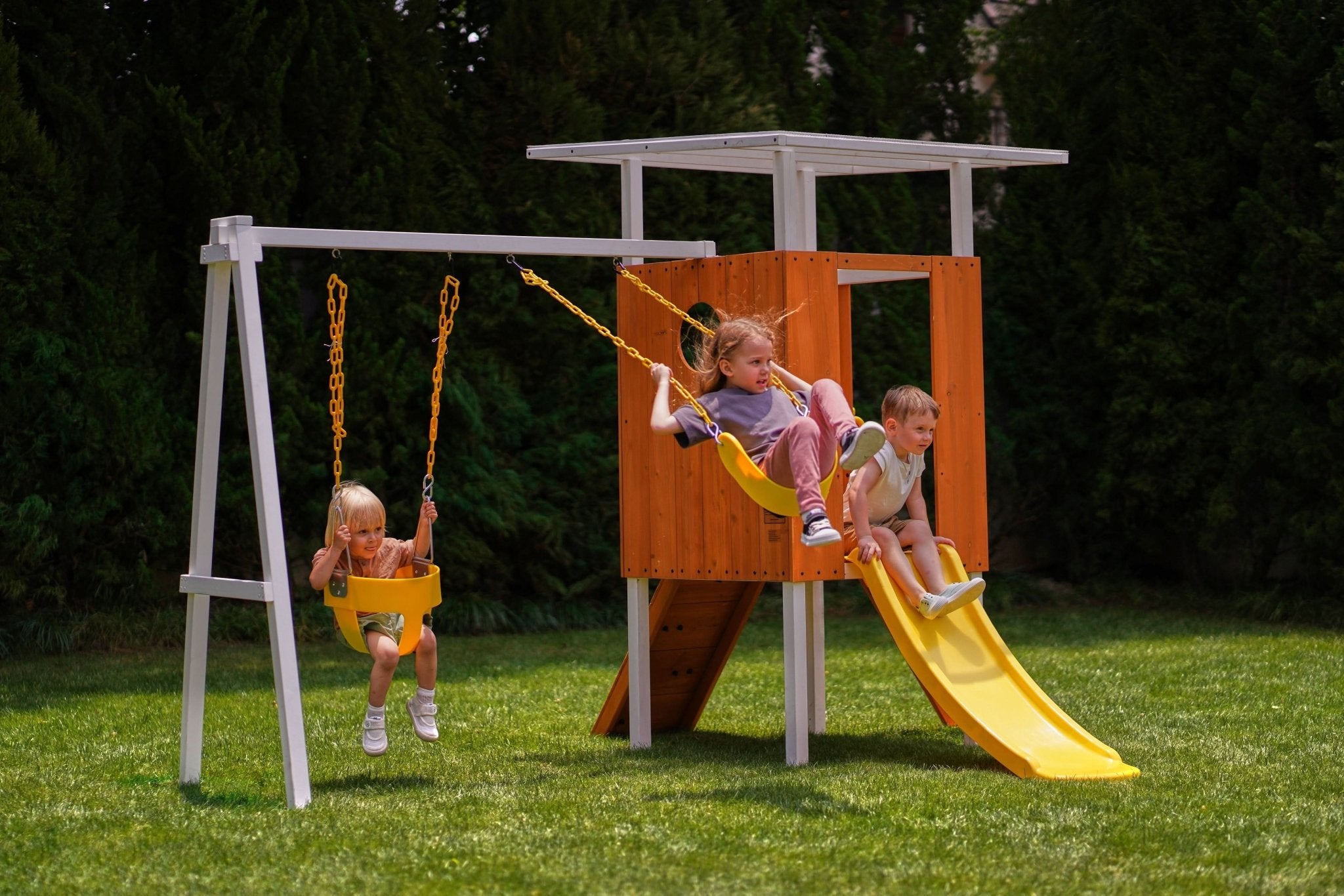 Forest Compact Wooden Playhouse & Swing Frame - Outdoor Toddler Swing Set option3