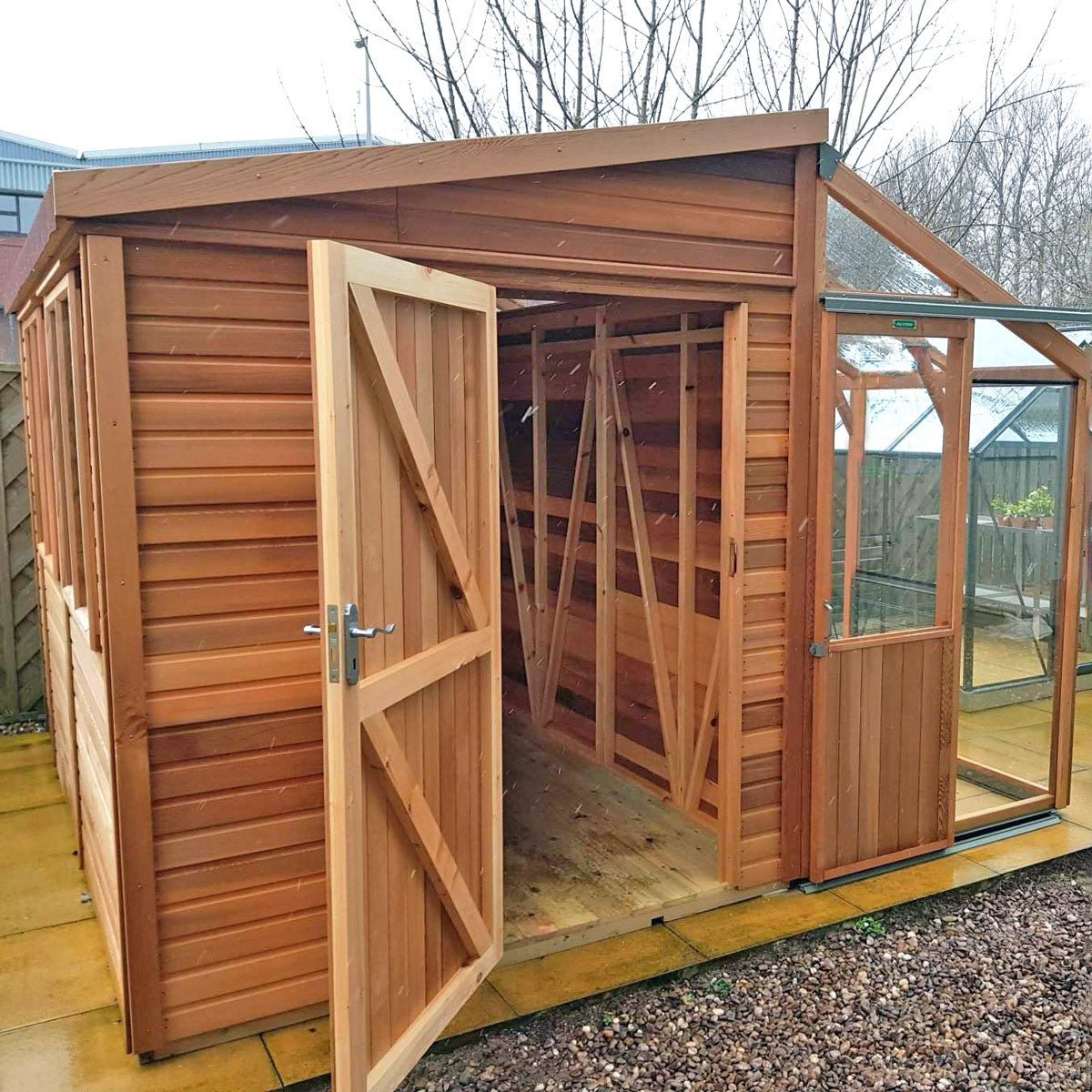 Fusion Cedar Greenhouse and Workshop 10' Long Left