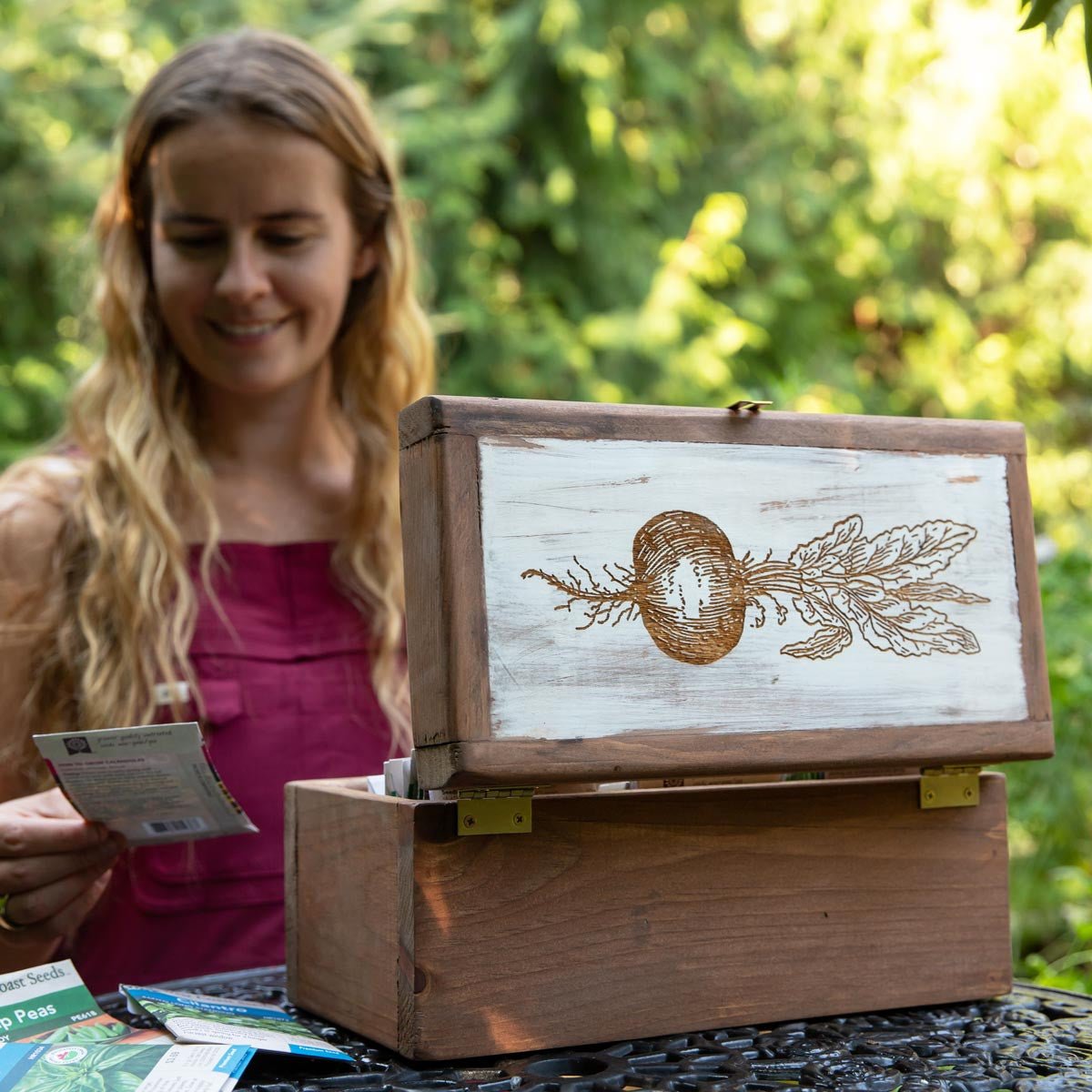 Handcrafted Seed Vault - Divided Wooden Box for Seed Storage Beet (Large)