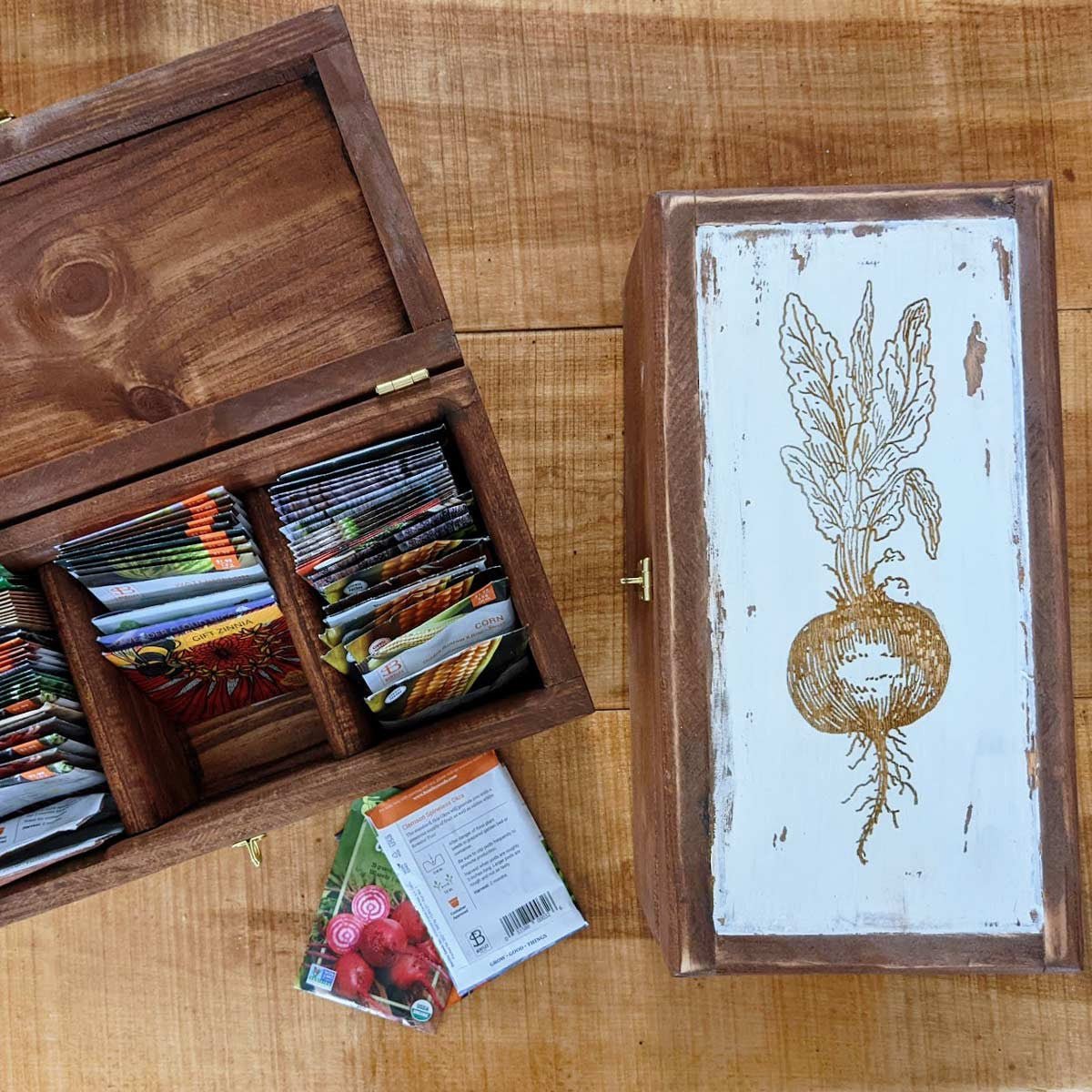 Handcrafted Seed Vault - Divided Wooden Box for Seed Storage Beet (Large)