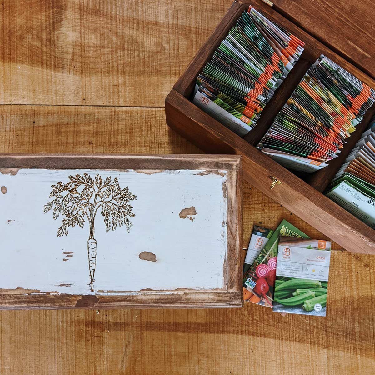 Handcrafted Seed Vault - Divided Wooden Box for Seed Storage Carrot (Large)