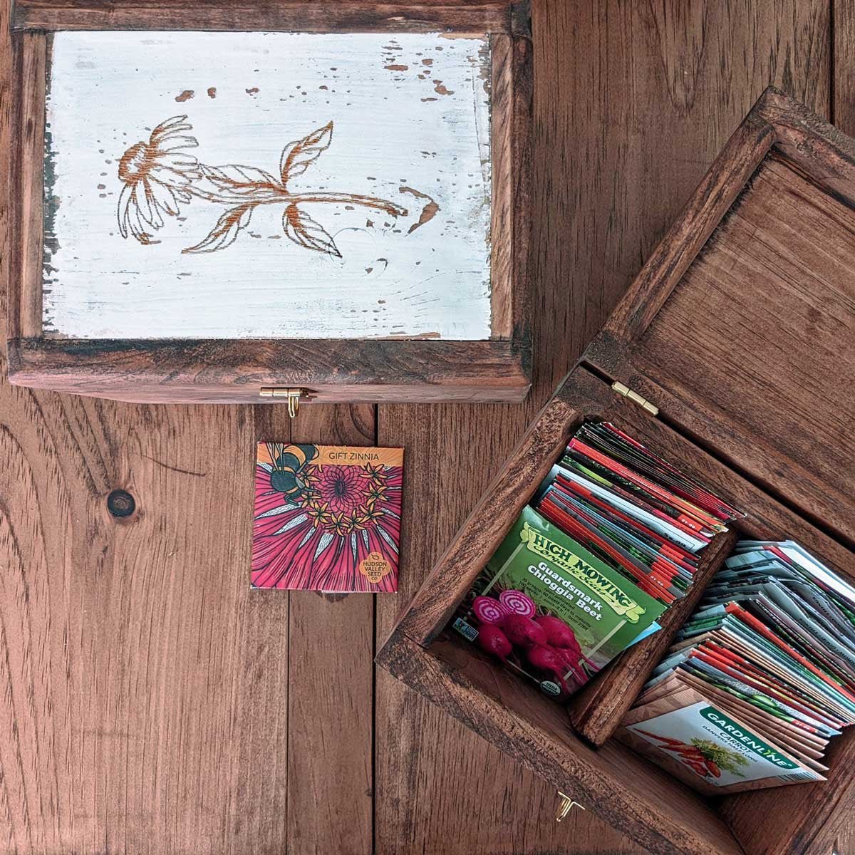 Handcrafted Seed Vault - Divided Wooden Box for Seed Storage Flower (Small)