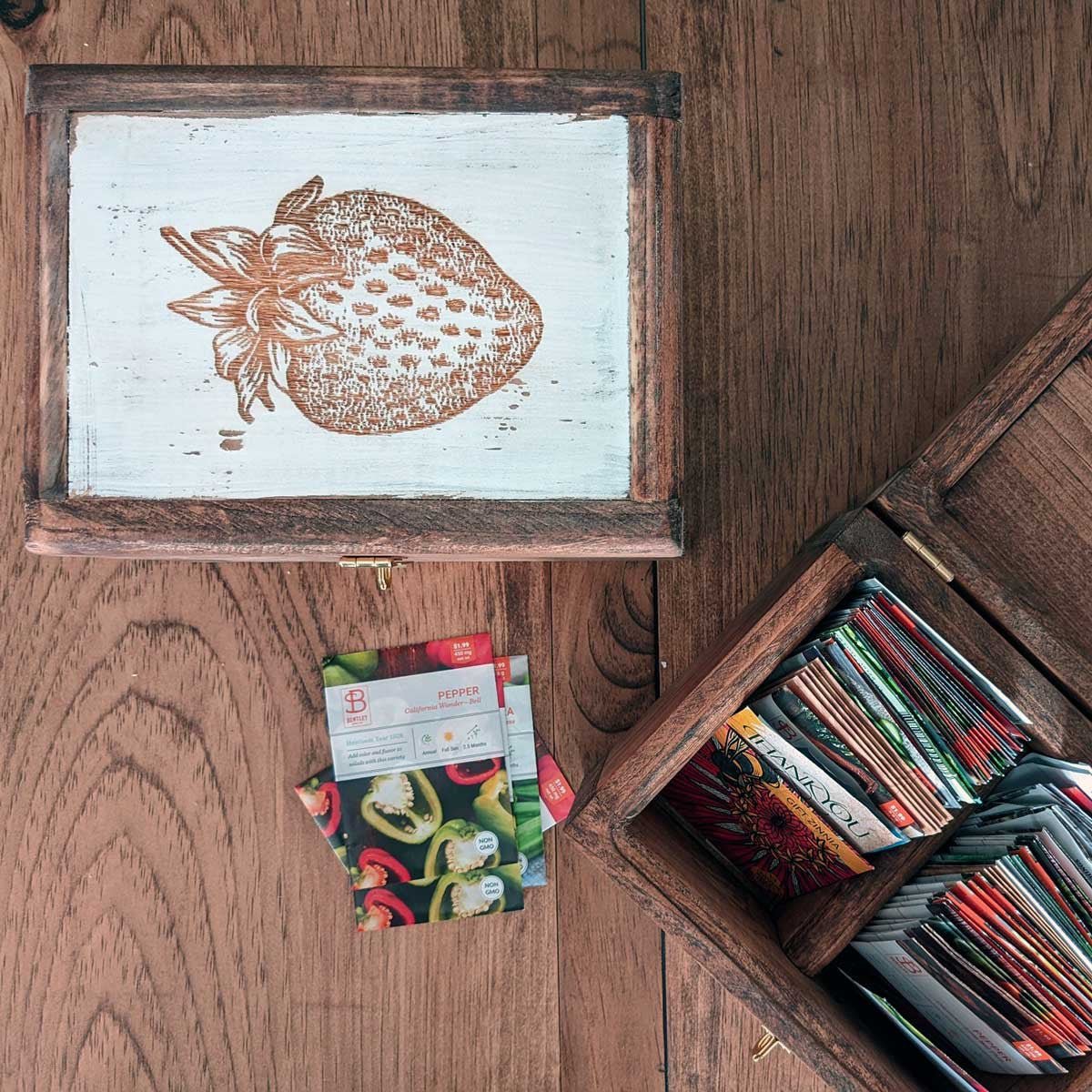 Handcrafted Seed Vault - Divided Wooden Box for Seed Storage Strawberry (Small)