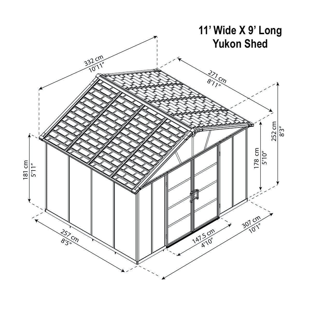 Heavy Duty Yukon Sunlit Garden & Utility Shed 11' X 9'