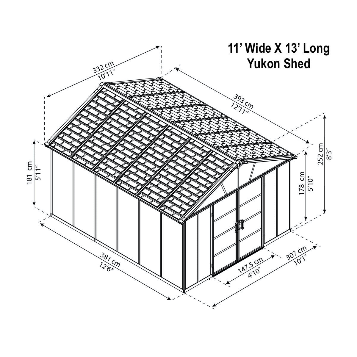 Heavy Duty Yukon Sunlit Garden & Utility Shed 11' X 9'