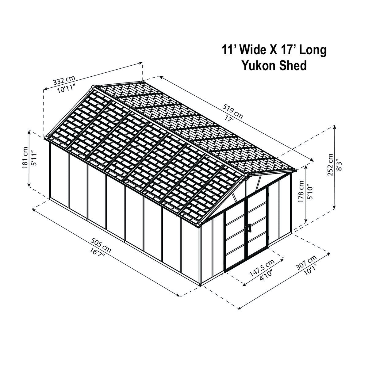 Heavy Duty Yukon Sunlit Garden & Utility Shed 11' X 9'