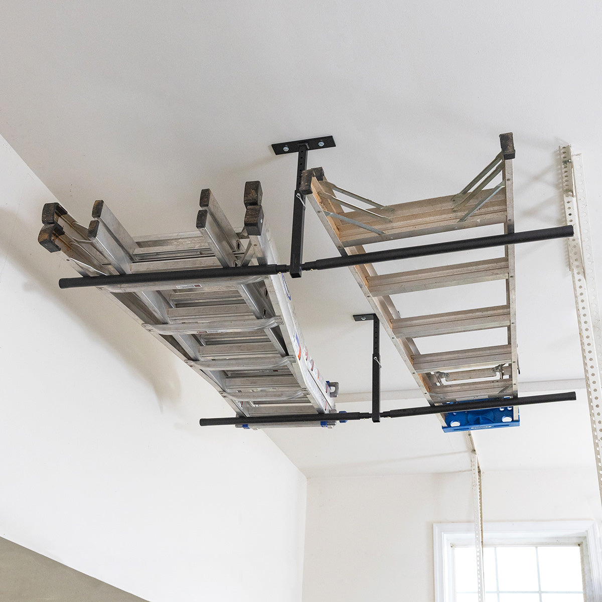 Adjustable Ceiling Hi-Port Ladder Storage Rack - Double