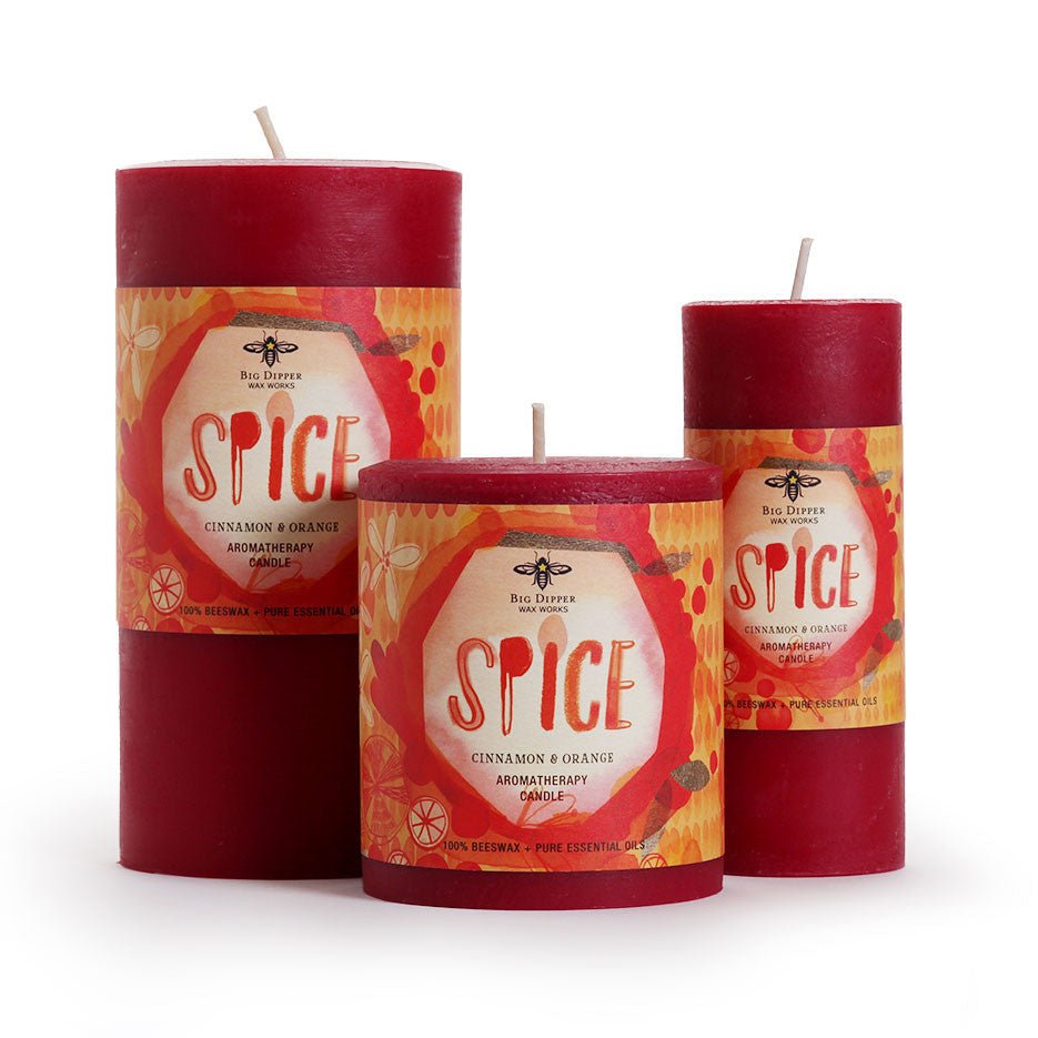 Holiday Aromatherapy Beeswax Pillars Small Spice