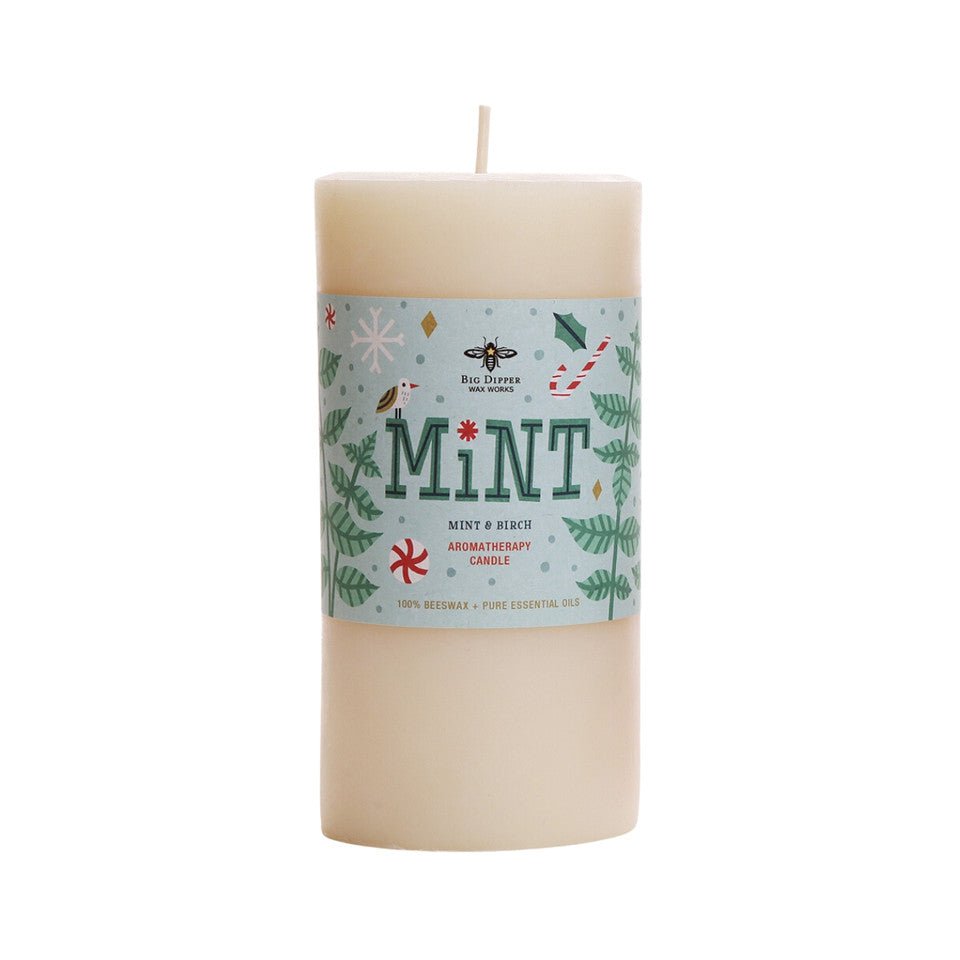 Holiday Aromatherapy Beeswax Pillars Large Mint
