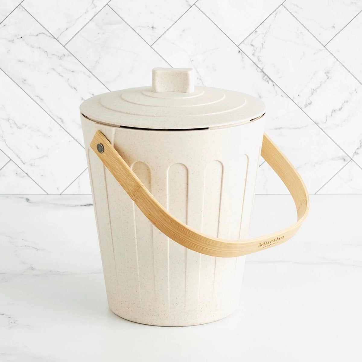 Indoor Countertop Compost Keeper - Round Linen White