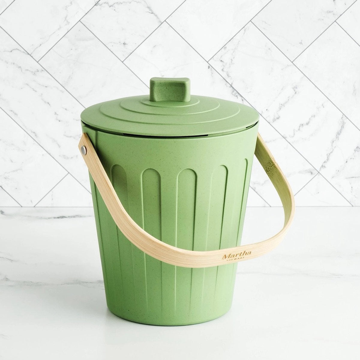 Indoor Countertop Compost Keeper - Round Sage Green