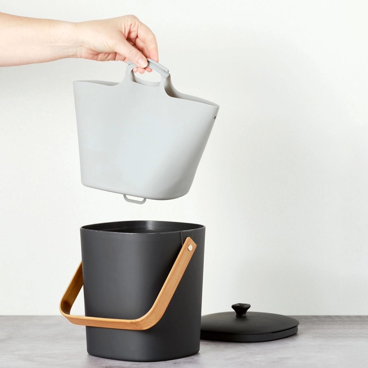 Indoor Countertop Compost Keeper - Square Linen White