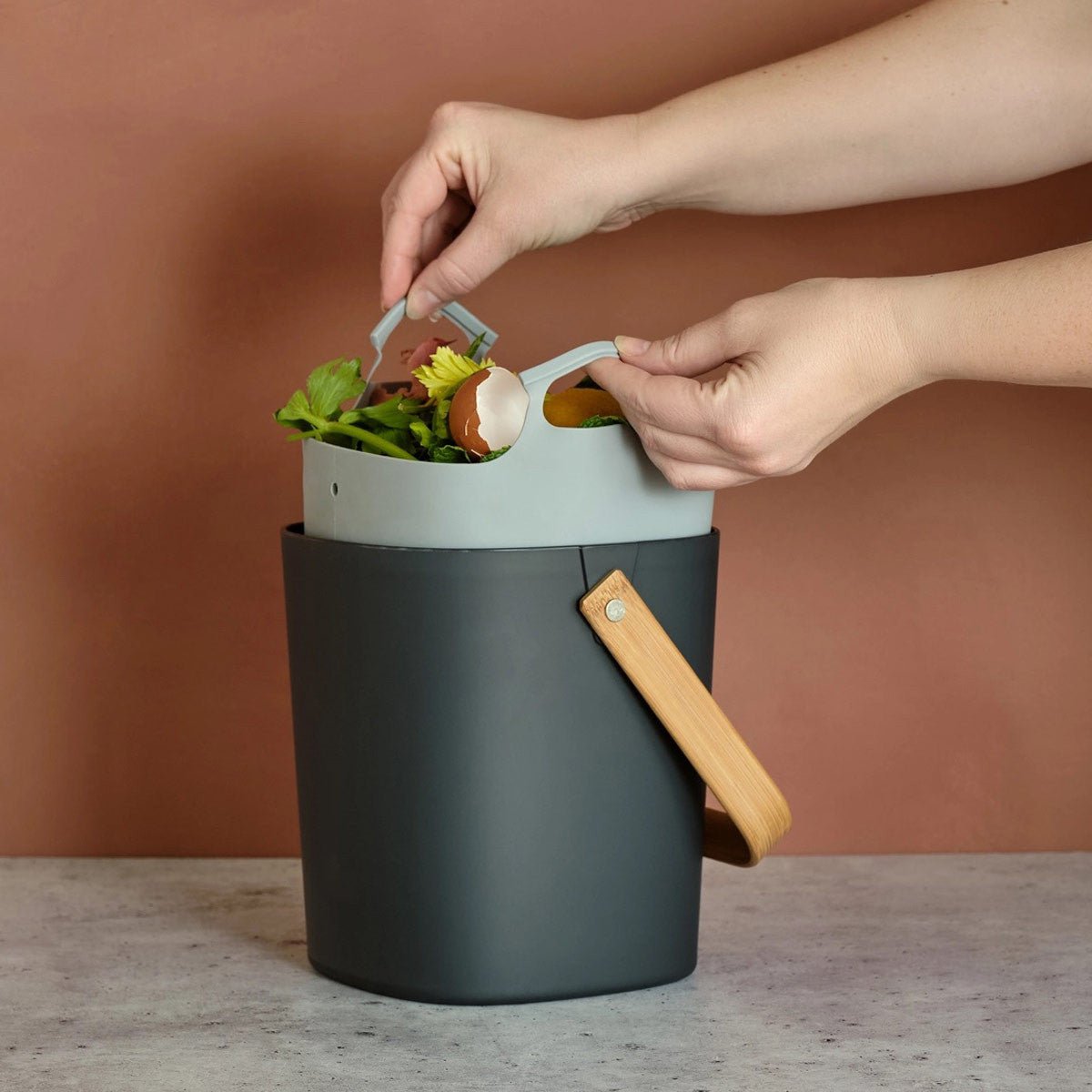 Indoor Countertop Compost Keeper - Square Linen White