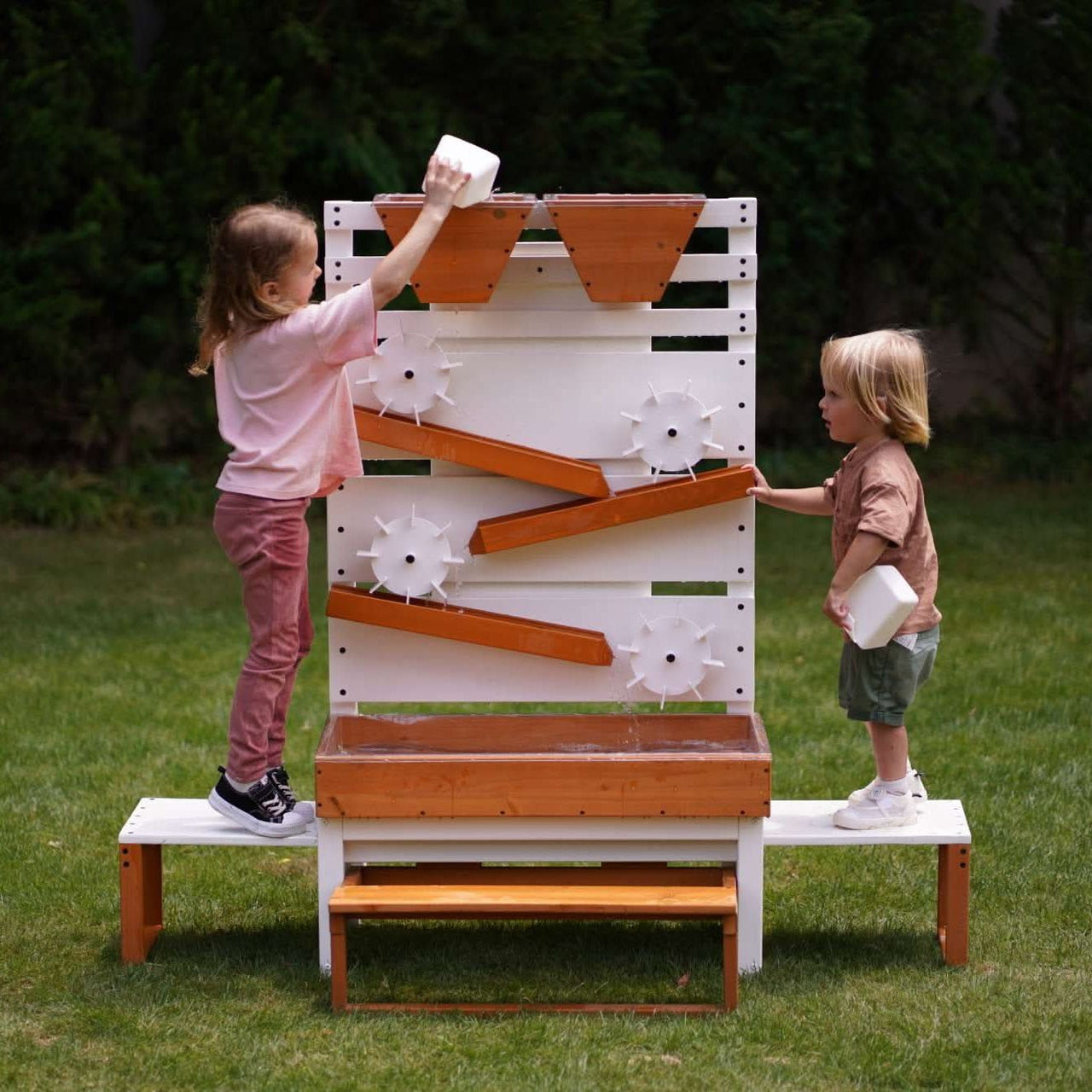 Interactive Wooden Water Table - Multi-Level Sensory Play Station & Bench option3