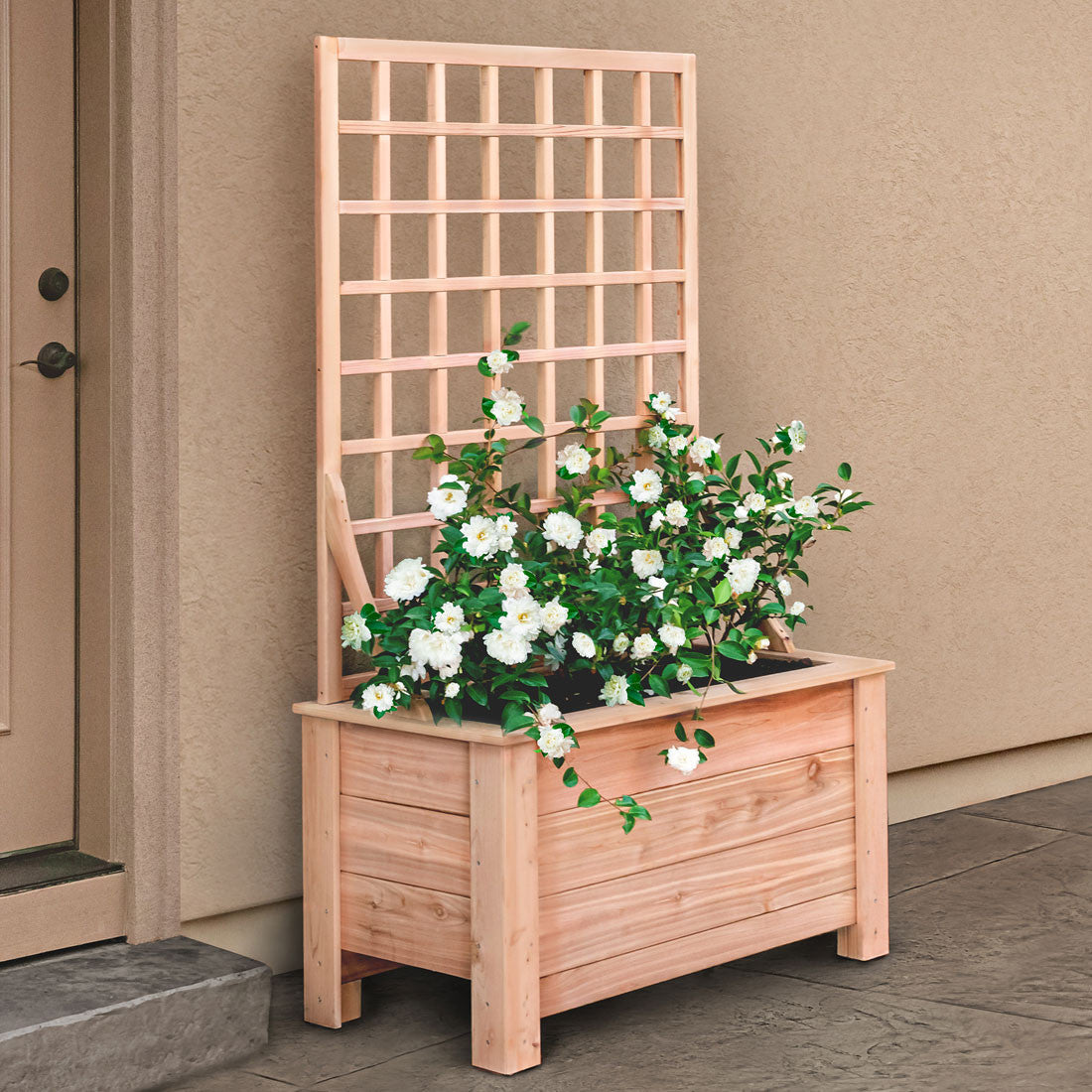 planter with trellis large Natural Cedar Planter Box with Trellis