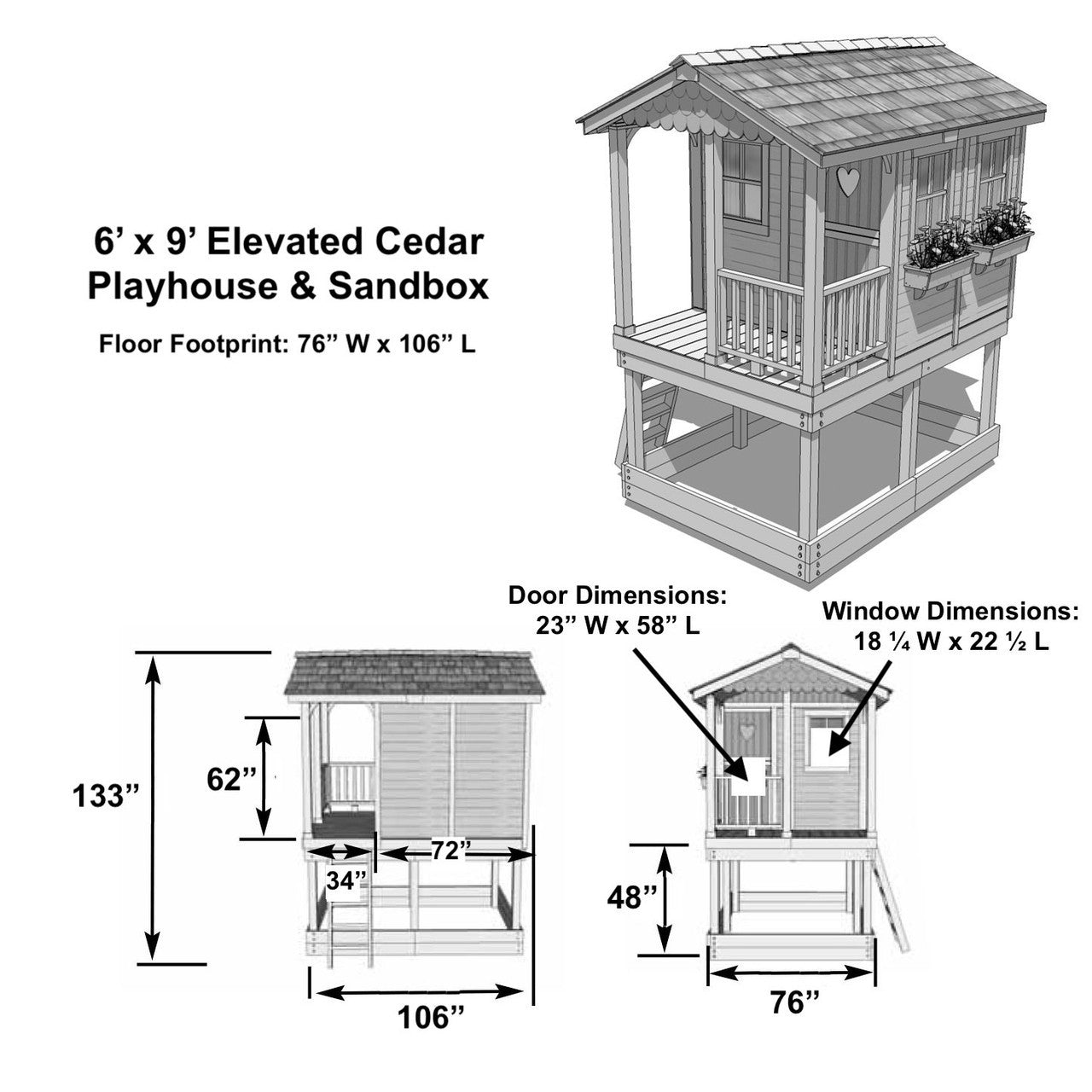 6' x 9' Cedar Playhouse & Sandbox