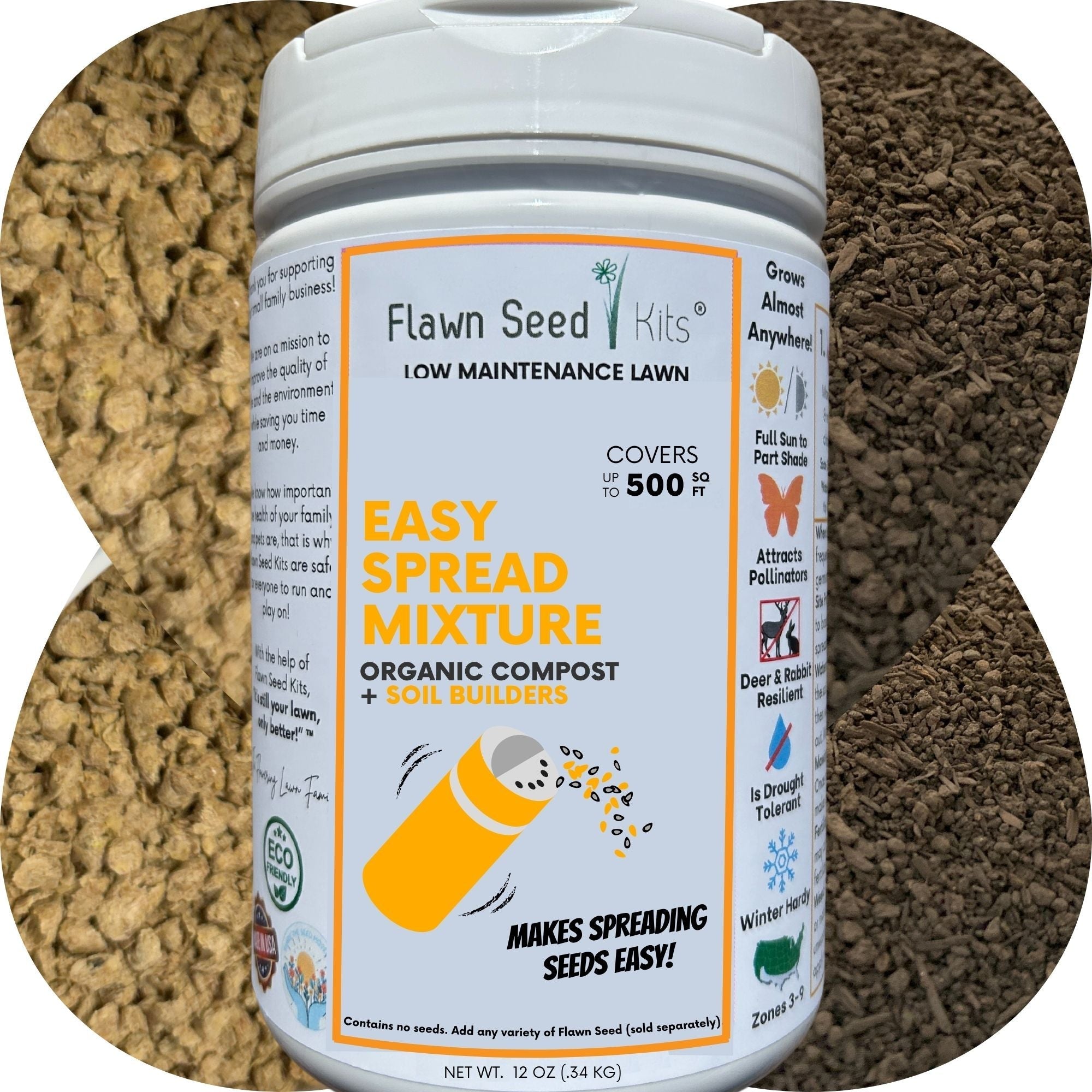Lawn Seed Spreading Mix – Seed Carrier For Even Coverage 500 sq ft (12 oz Jar)