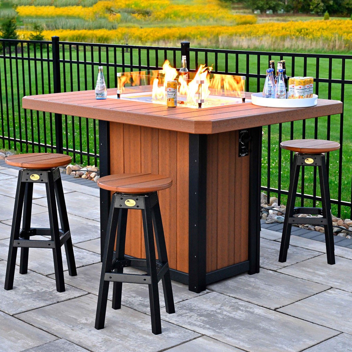 Lumin Outdoor Fire Table - 62" Long aruba-blue-white Bar Height (42")