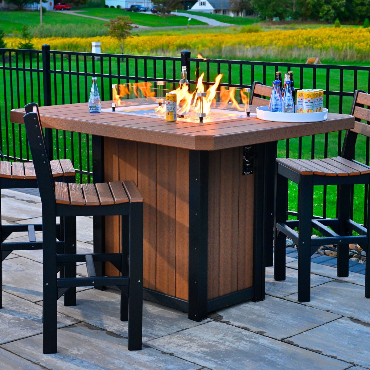 Lumin Outdoor Fire Table - 62" Long aruba-blue-white Bar Height (42")