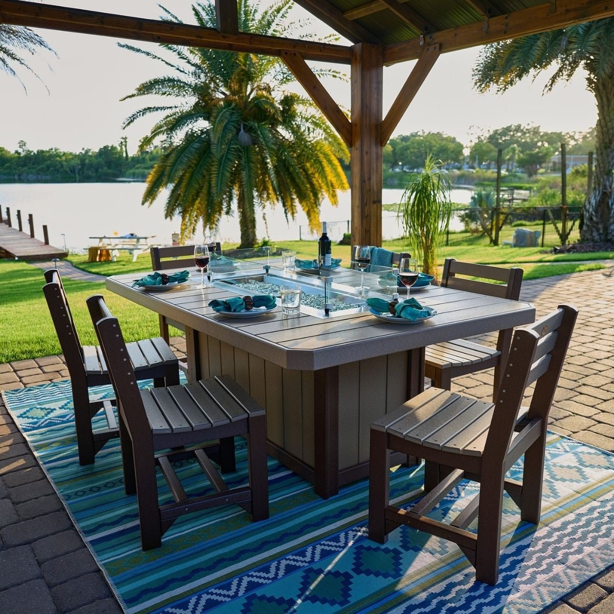 Lumin Outdoor Fire Table - 79" Long antique-mahogany Bar Height (42")