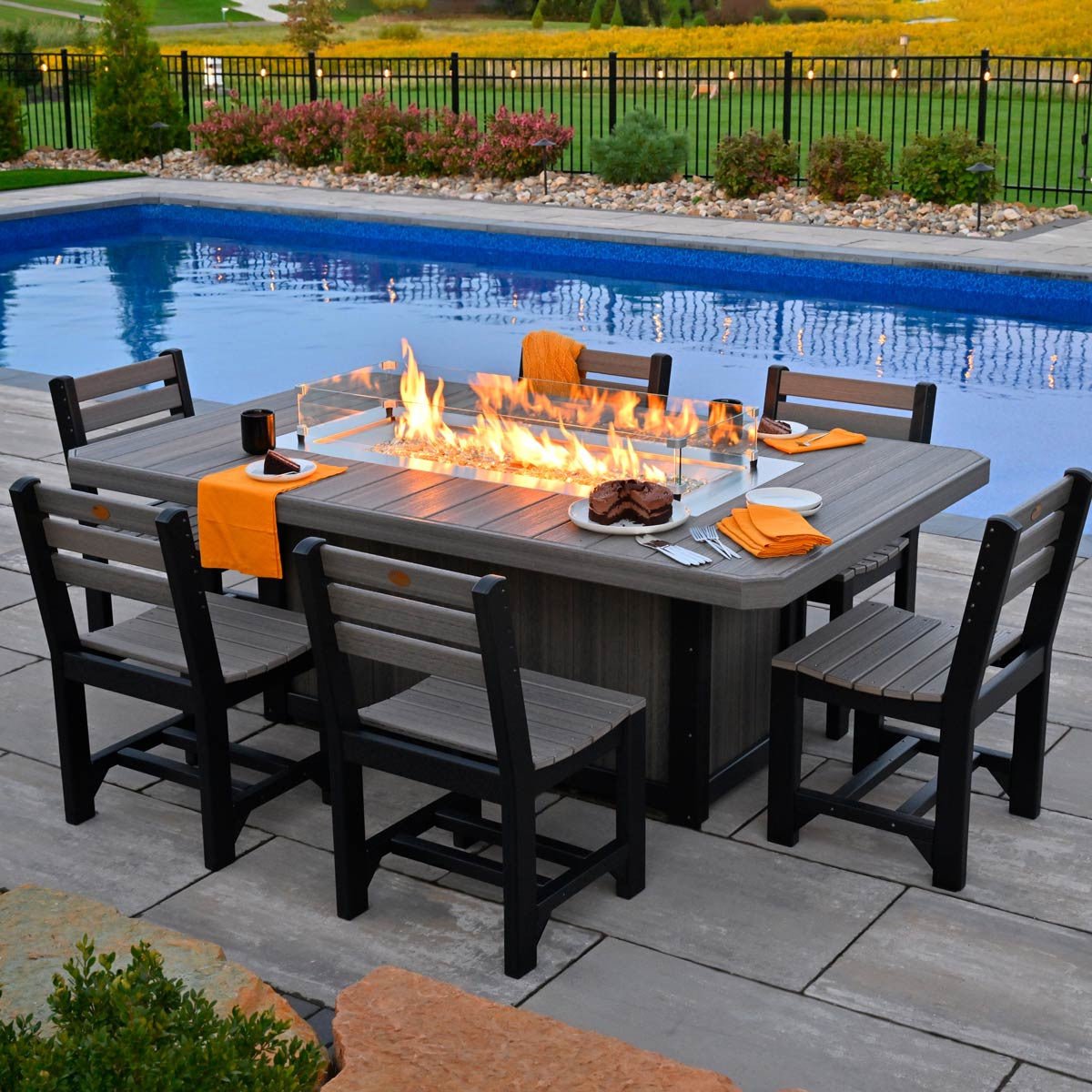 Lumin Outdoor Fire Table - 79" Long antique-mahogany Bar Height (42")