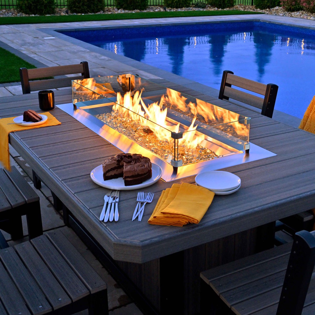Lumin Outdoor Fire Table - 79" Long antique-mahogany Bar Height (42")