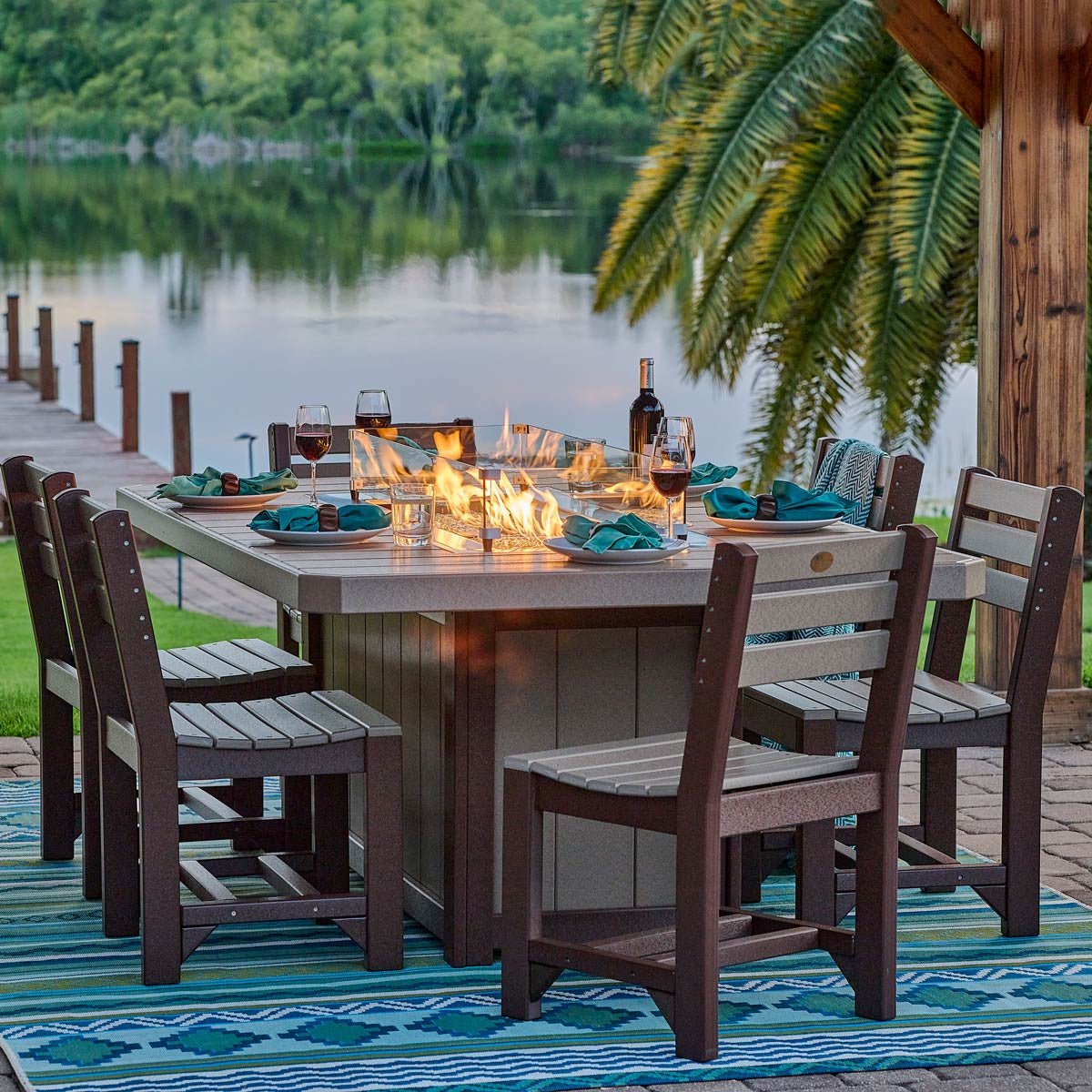 Lumin Outdoor Fire Table - 79" Long antique-mahogany Bar Height (42")