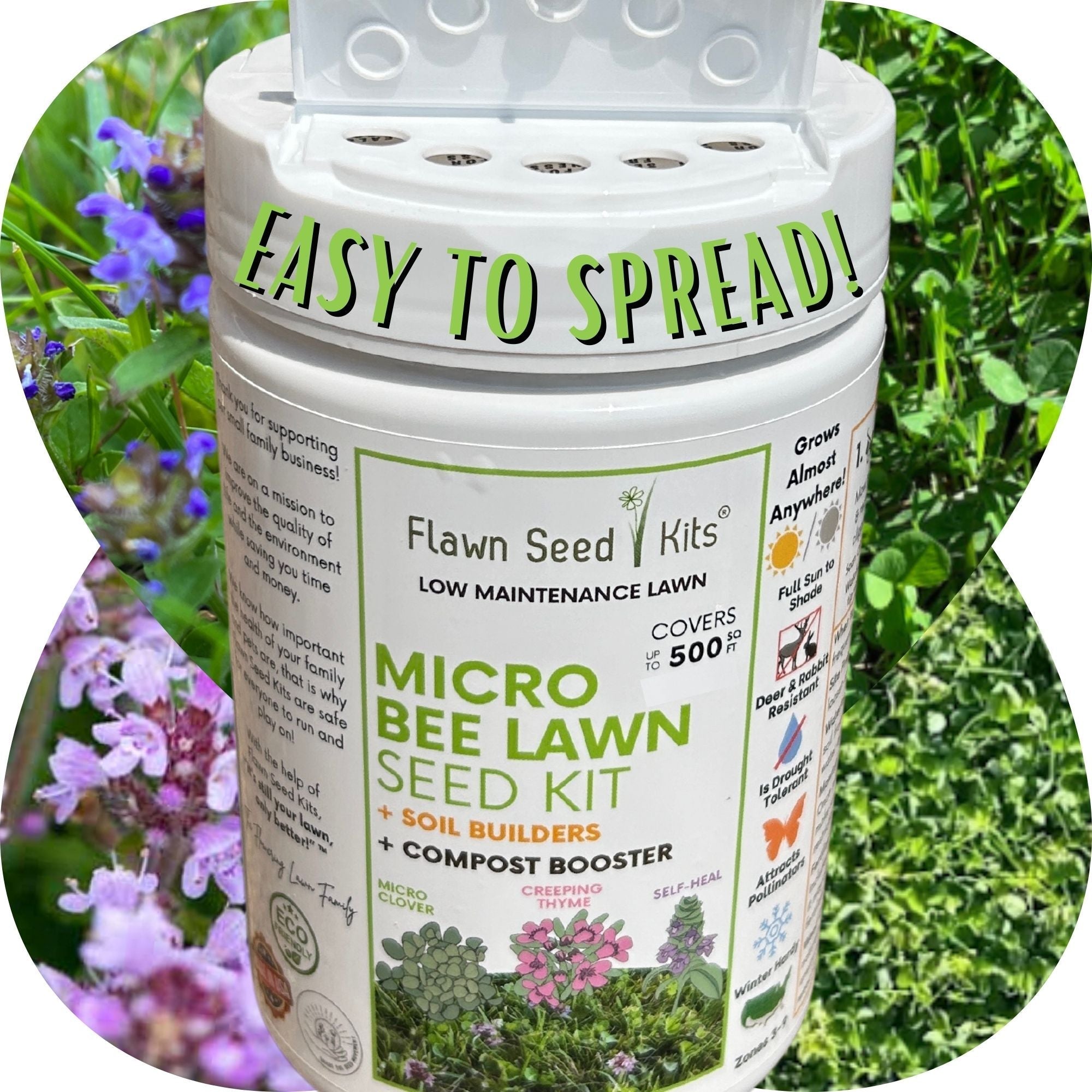 Micro Bee Lawn Blend - Micro Clover, Self-Heal, & Creeping Thyme Seed Kit 250 sq ft