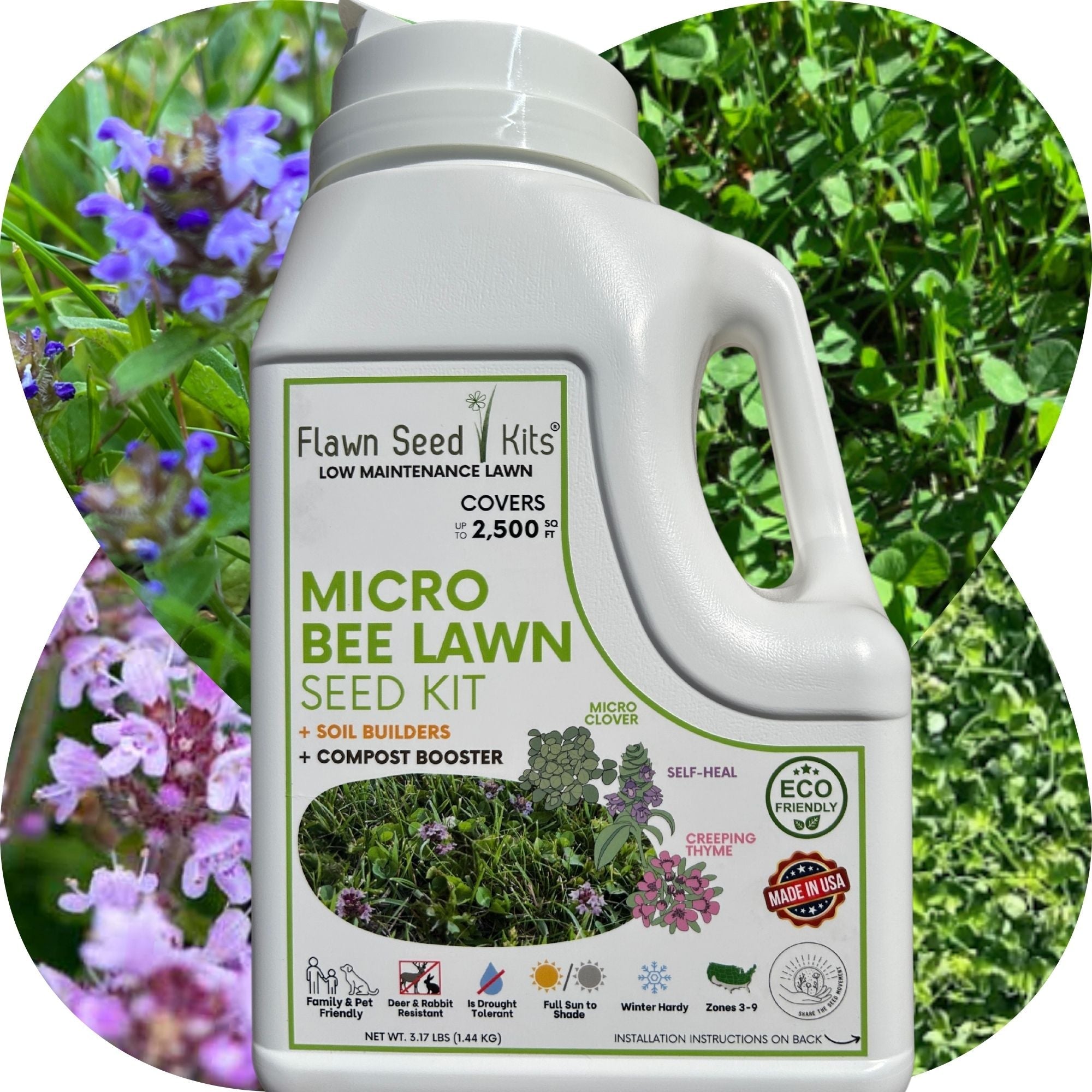 Micro Bee Lawn Blend - Micro Clover, Self-Heal, & Creeping Thyme Seed Kit 250 sq ft