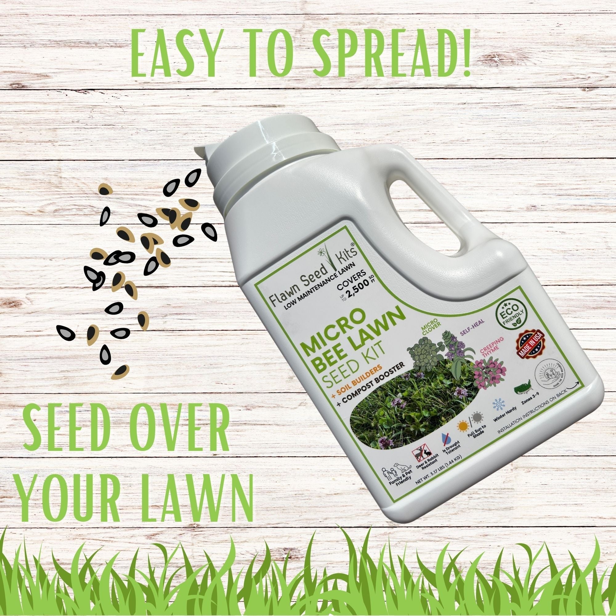 Micro Bee Lawn Blend - Micro Clover, Self-Heal, & Creeping Thyme Seed Kit 250 sq ft