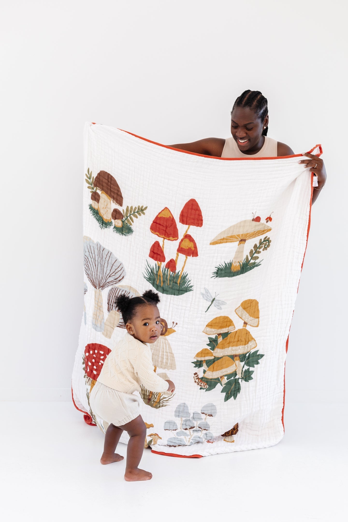 Mushroom Reversible Cotton Muslin Throw Blanket