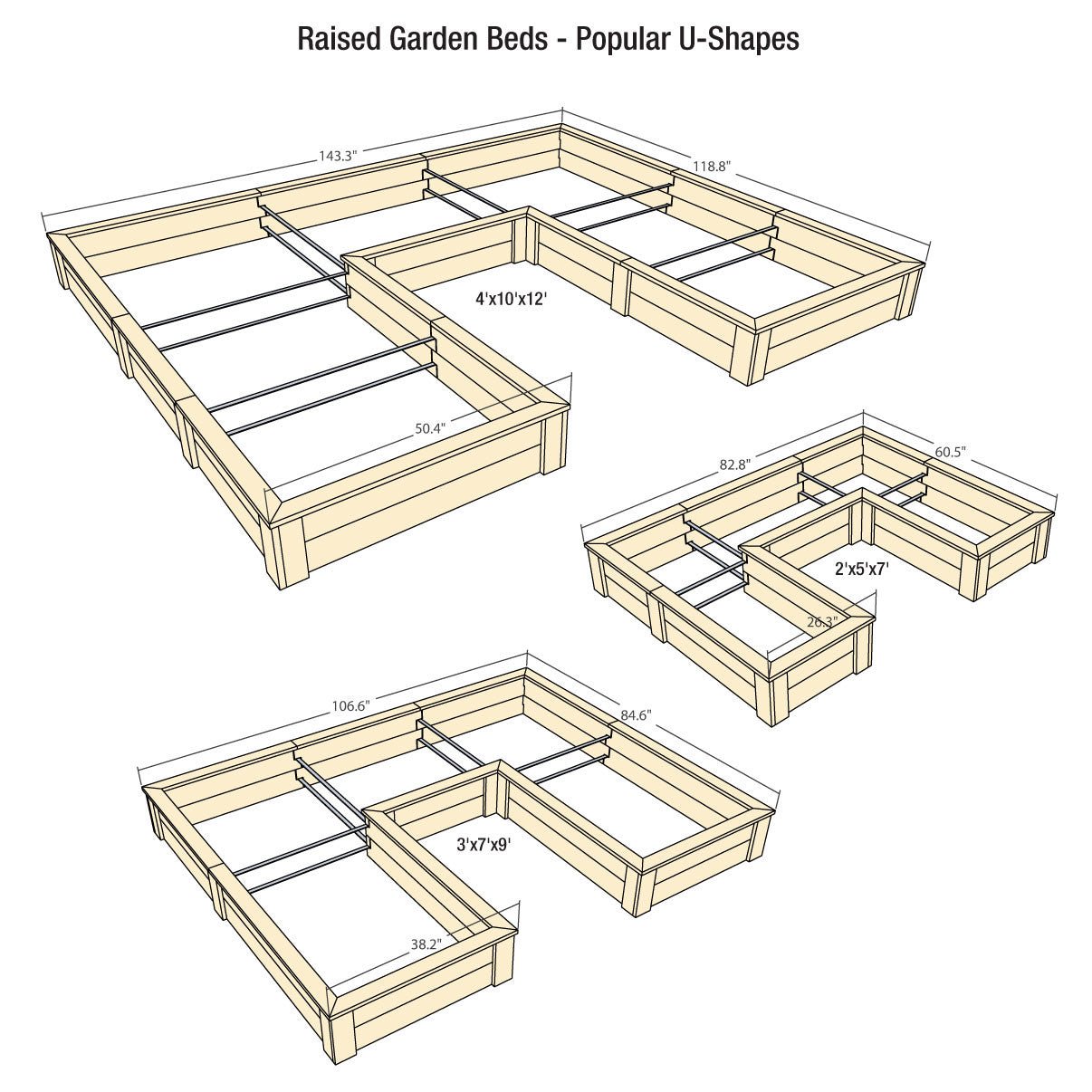 Natural Cedar 12' U-Shaped Raised Garden Beds 8' 11"