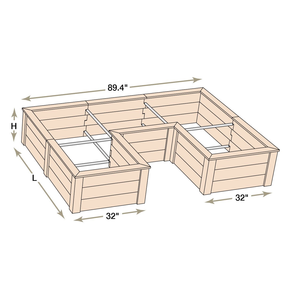 Natural Cedar 7.5' U-Shaped Raised Bed with Trellis 5' 11"