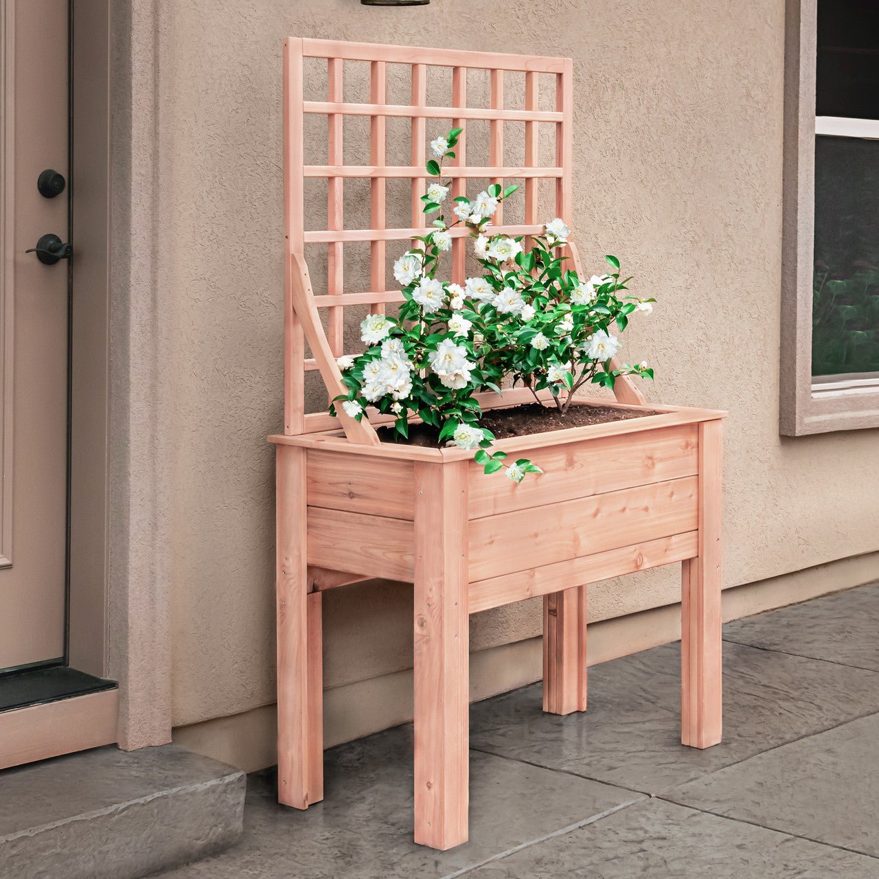 Natural Cedar Elevated Planter with Trellis 20" 20" 11"