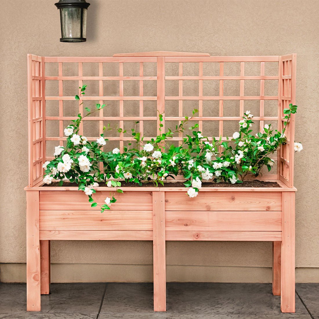 Natural Cedar Elevated Planter with U-Trellis 20" 44" 11"