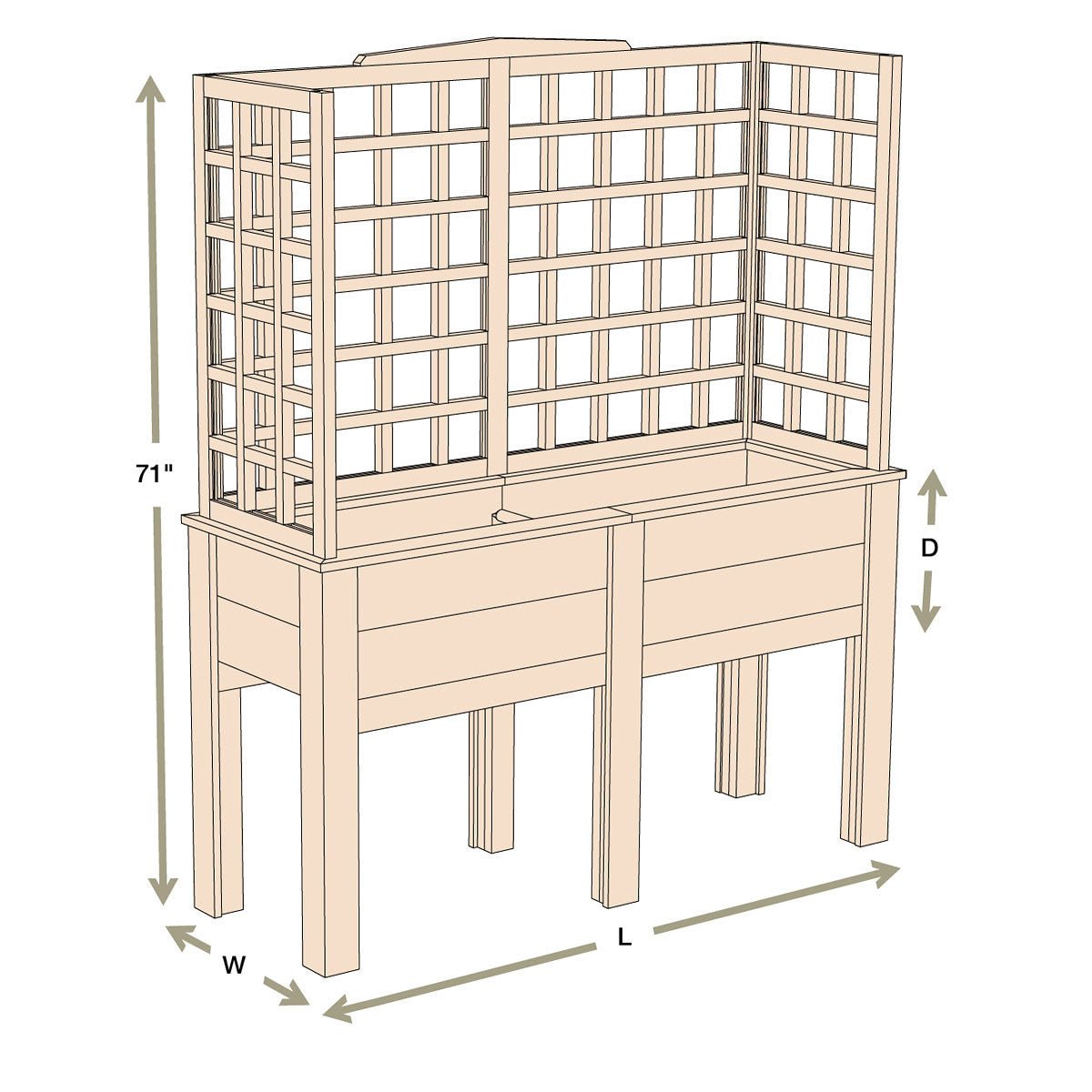 Natural Cedar Elevated Planter with U-Trellis 20" 44" 11"