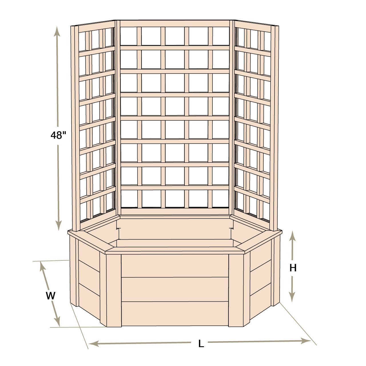Natural Cedar Hexagon Raised Beds with Trellis 3' 3' option3