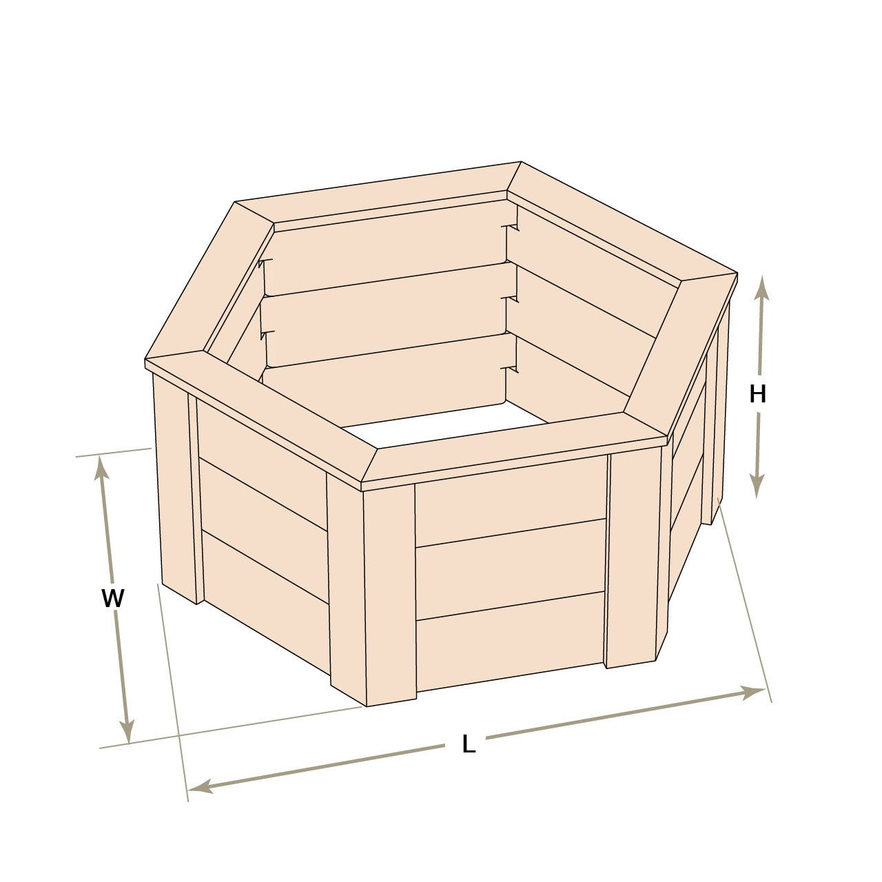 Natural Cedar Hexagon Raised Beds 2' 2' 5.5"