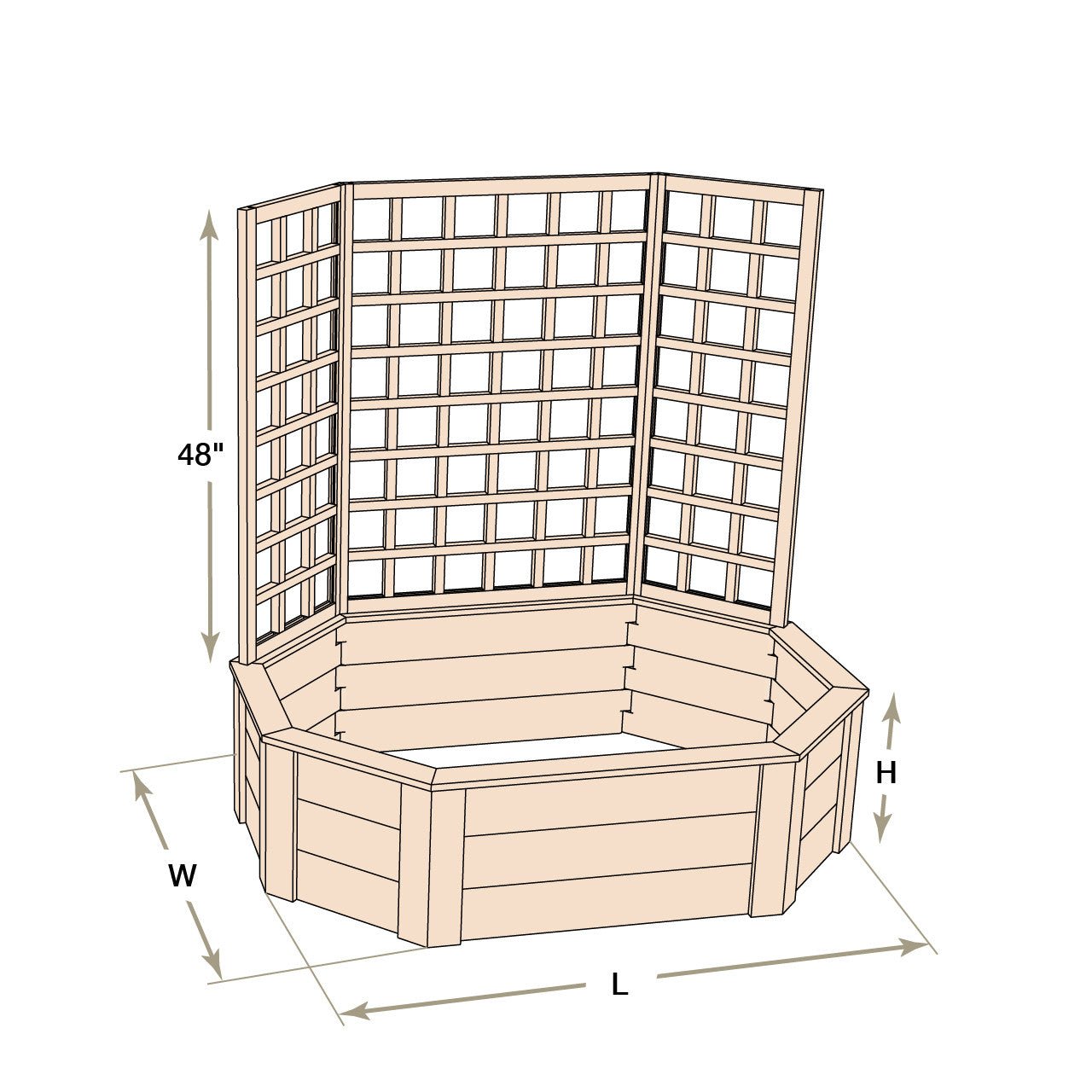 Natural Cedar Octagon Raised Beds with Trellis 4' 4' 11"
