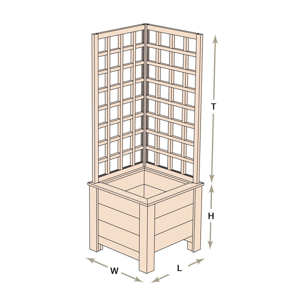 Natural Cedar Planter Box with L-Trellis 20" x 20" 22" 42"