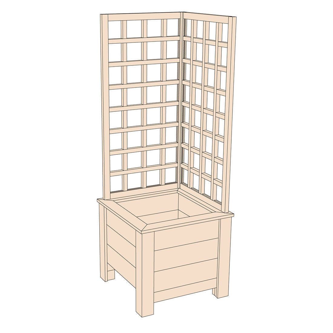 Natural Cedar Planter Box with L-Trellis 20" x 20" 22" 42"