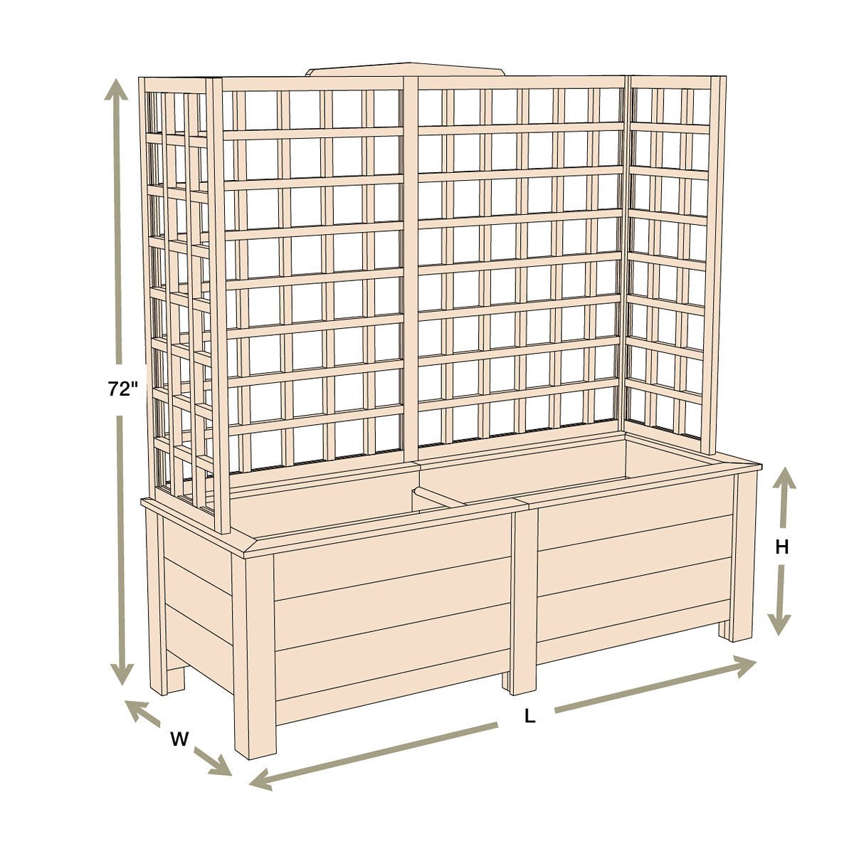 Natural Cedar Planter Box with U-Trellis 20" 44" 22"
