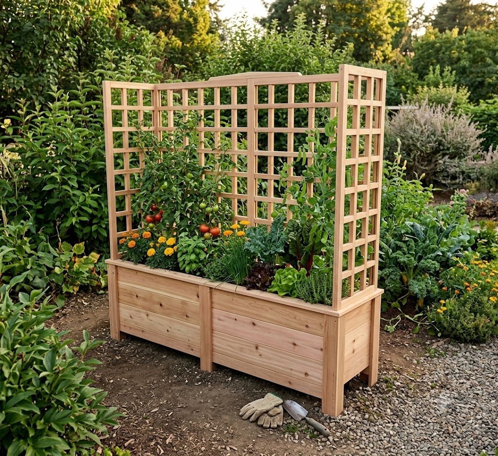 Natural Cedar Planter Box with U-Trellis 20" 44" 22"