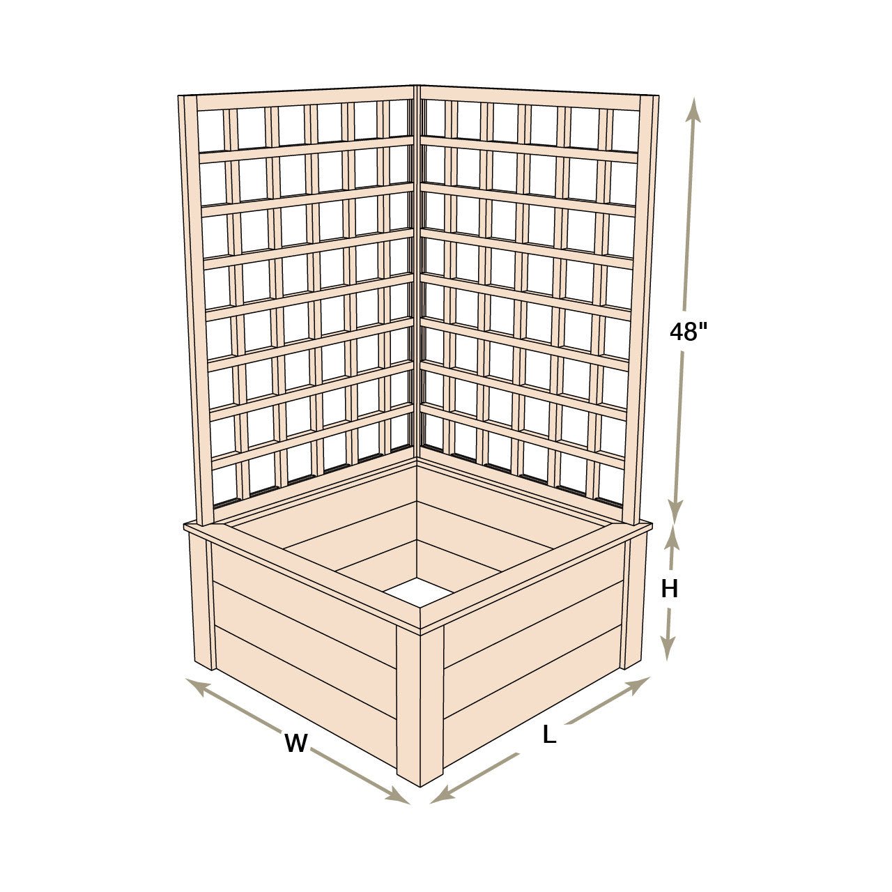 Natural Cedar Raised Beds with L-Shape Trellis 2' x 2' 11"