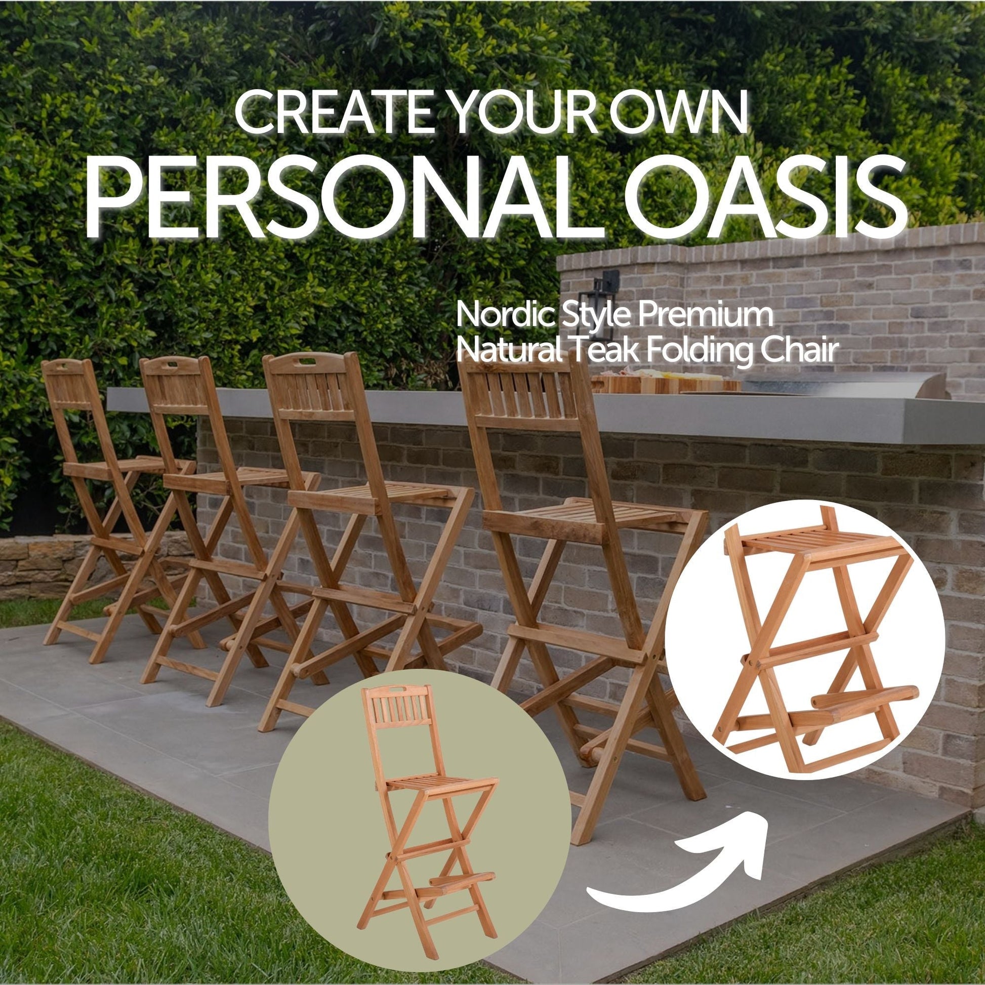 Natural Teak Emmett Outdoor Folding Bar Stool