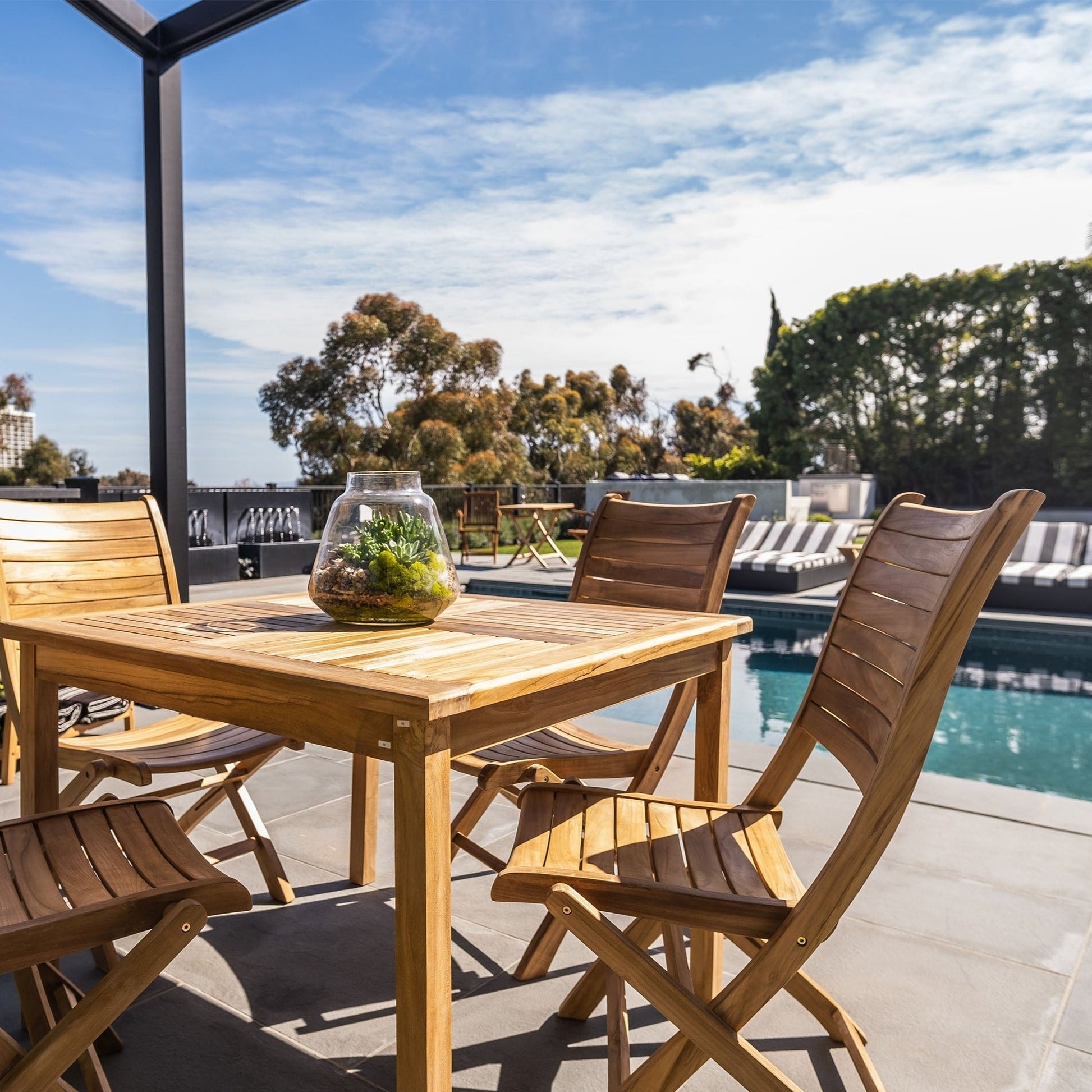 Natural Teak Telluride 4-Person Outdoor Dining Table - 39" Square Table