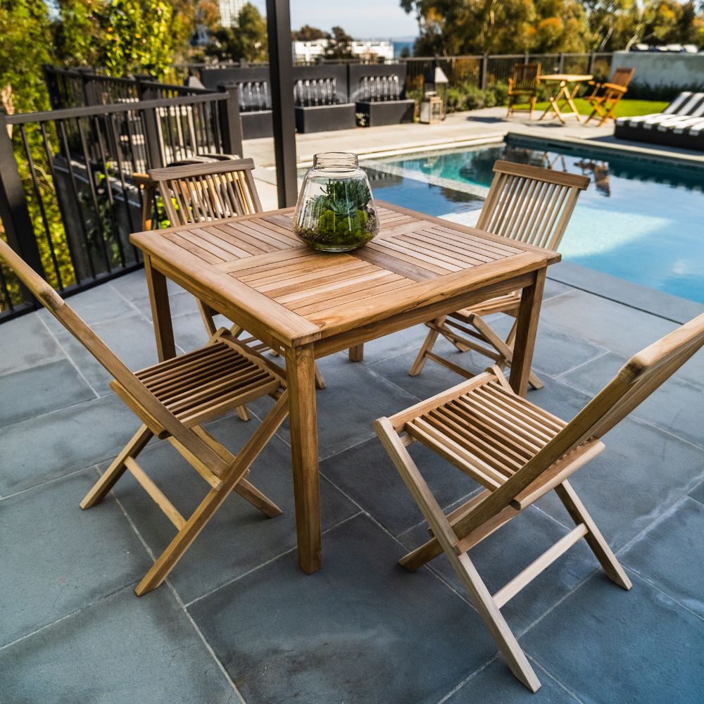 Natural Teak Telluride 4-Person Outdoor Dining Table - 39" Square Table