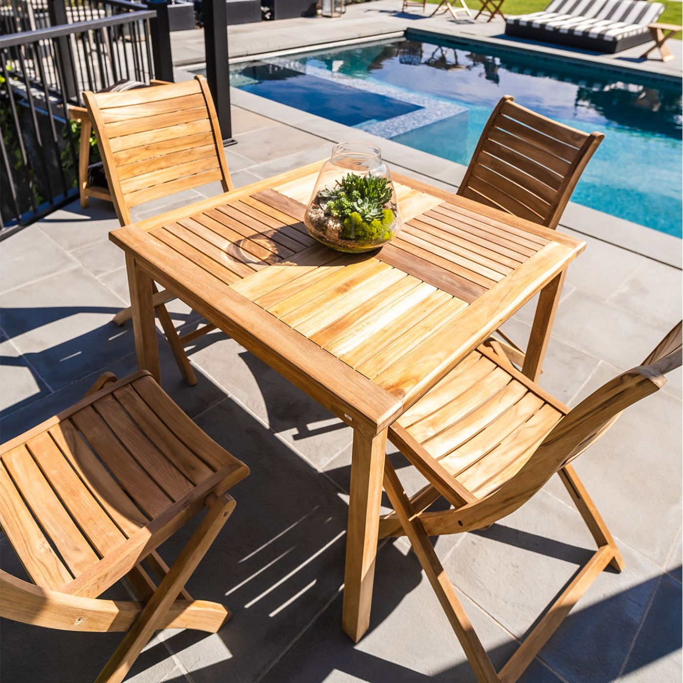 Natural Teak Telluride 4-Person Outdoor Dining Table - 39" Square Table