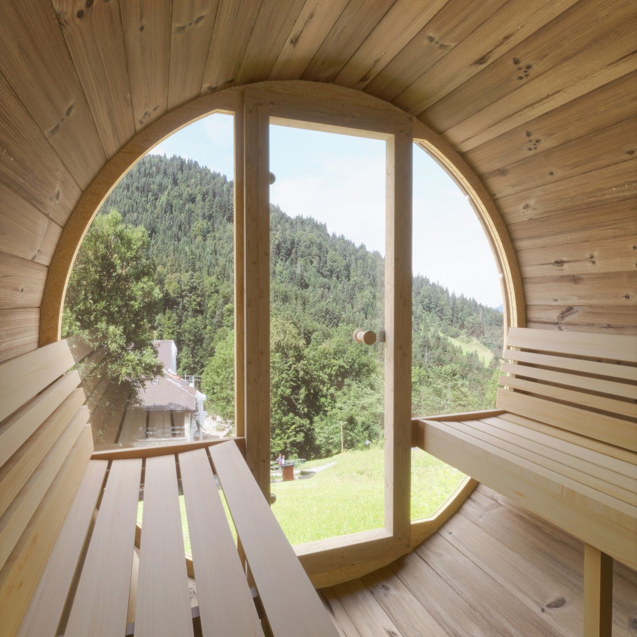 Outdoor Wooden Barrel Sauna - Panorama 4 Person