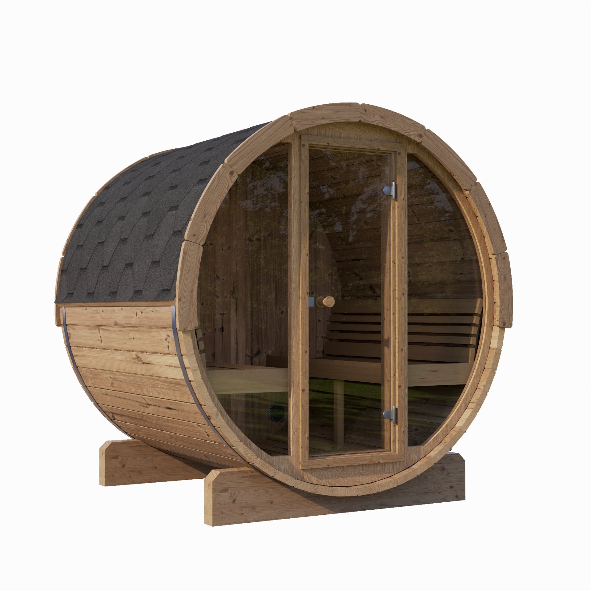 Outdoor Wooden Barrel Sauna - Panorama 4 Person
